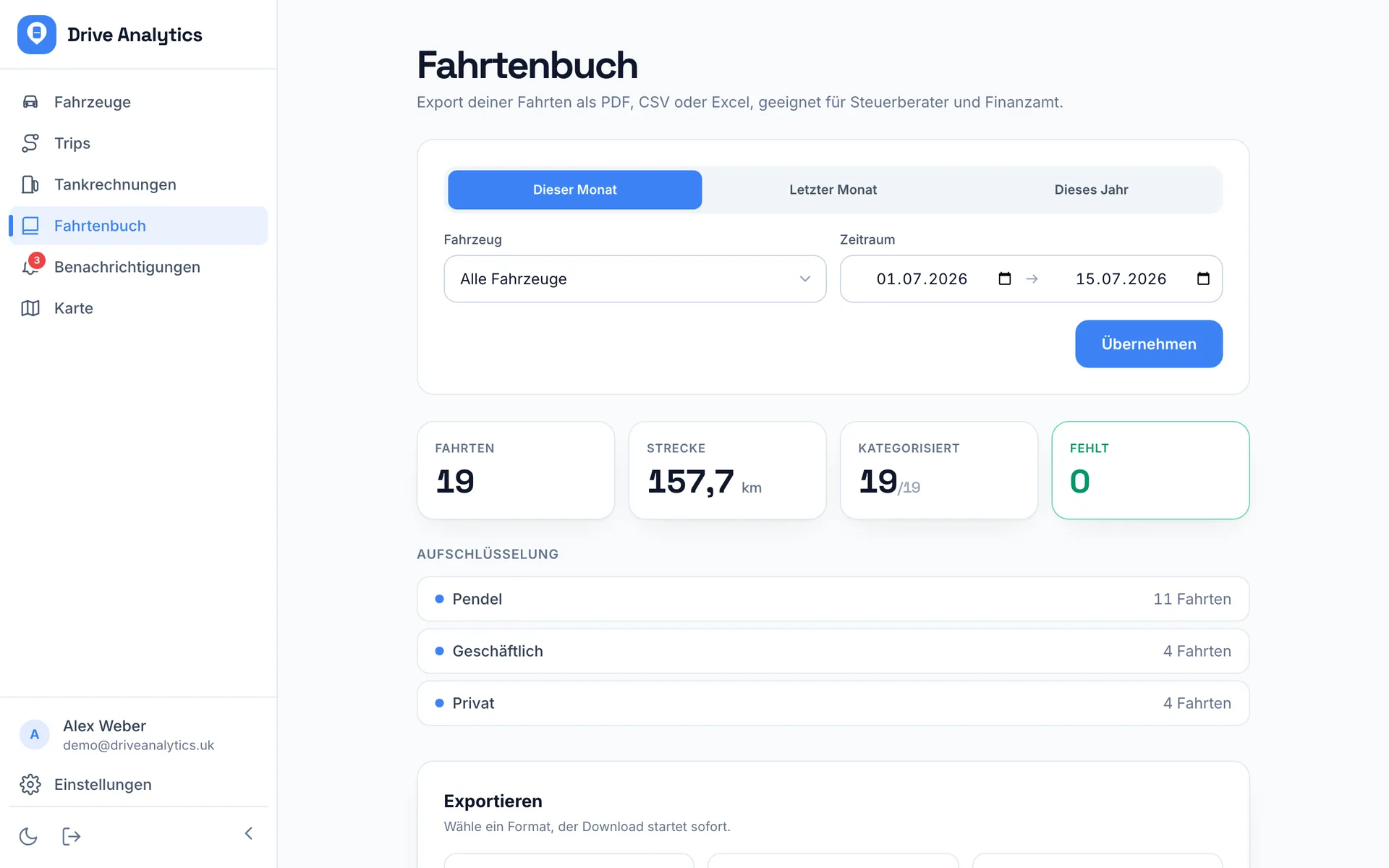 Fahrtenbuch-Export